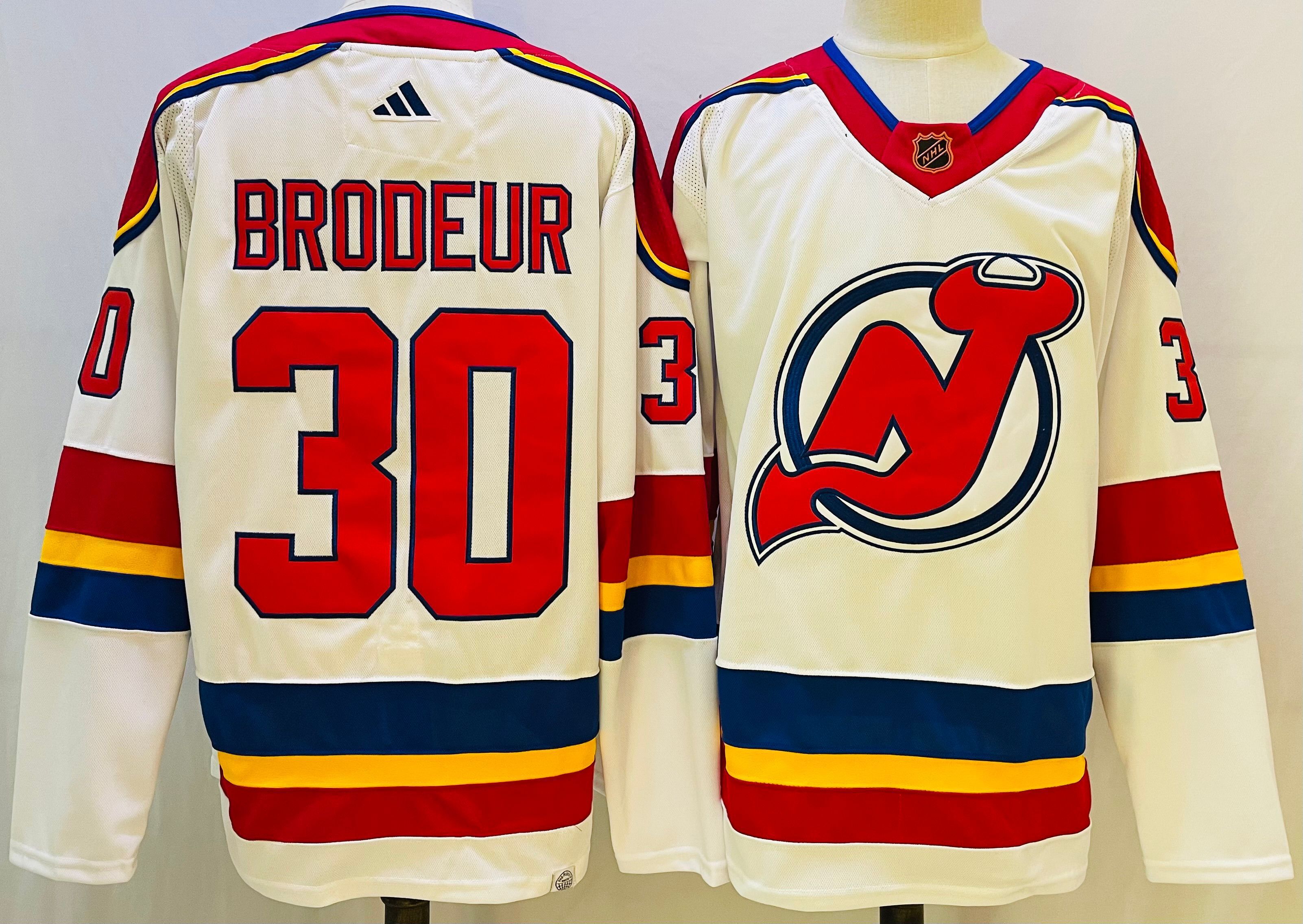 Men New Jersey Devils #30 Brodeur White Throwback 2022 Adidas NHL Jersey